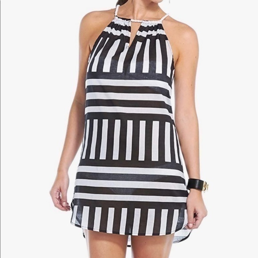 Mud Pie Beach Cover Up Swimsuit Coverup Gauze Black and White Stripes Cotton NWT